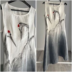 Novelty Print Birds Dress No Size Tag PTP 17.5”